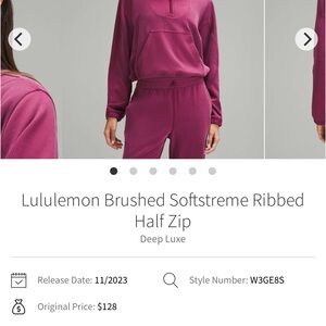 lululemon Brushed Softstreme Ribbed Half Zip, Size 8, Deep Luxe